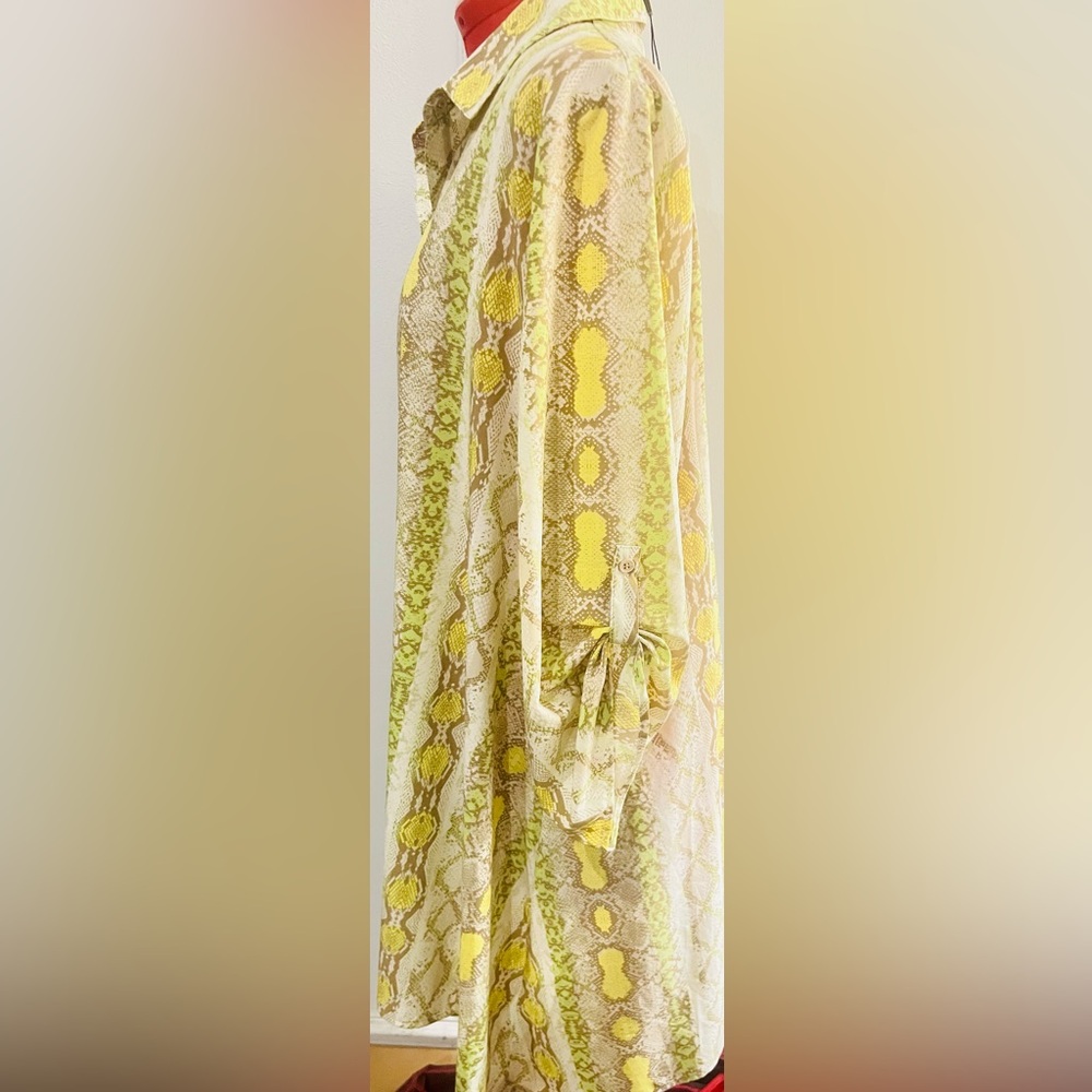 New with Tags Melissa Paige Yellow Green Patterned Long Sleeve Shirt Dress  xl - Picture 5 of 8